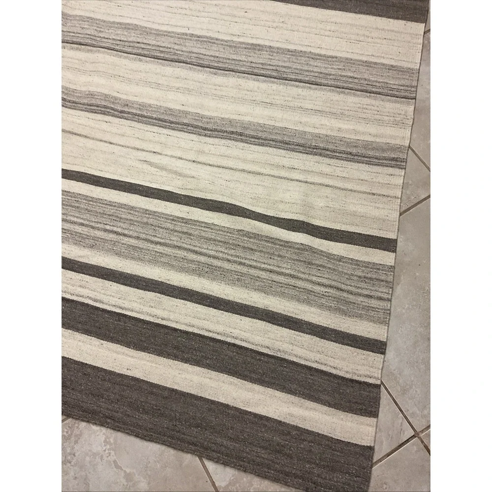 Ben Soleimani Restoration Hardware Rug 8x10 Brown Gray Striped Wool Flat Weave